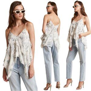 Chelsea And Walker Shirt Women 8 Ivory‎ Floral Silk Blend Asymmetric Becky Cami